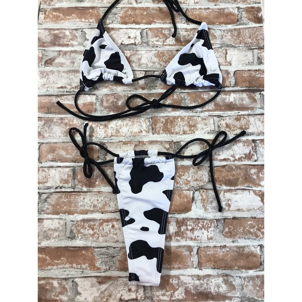 Sexy Women’s Bikini Set Mini Halterneck Triangle Top One Sm Cow DESIGN Swimsuit - Picture 2 of 5